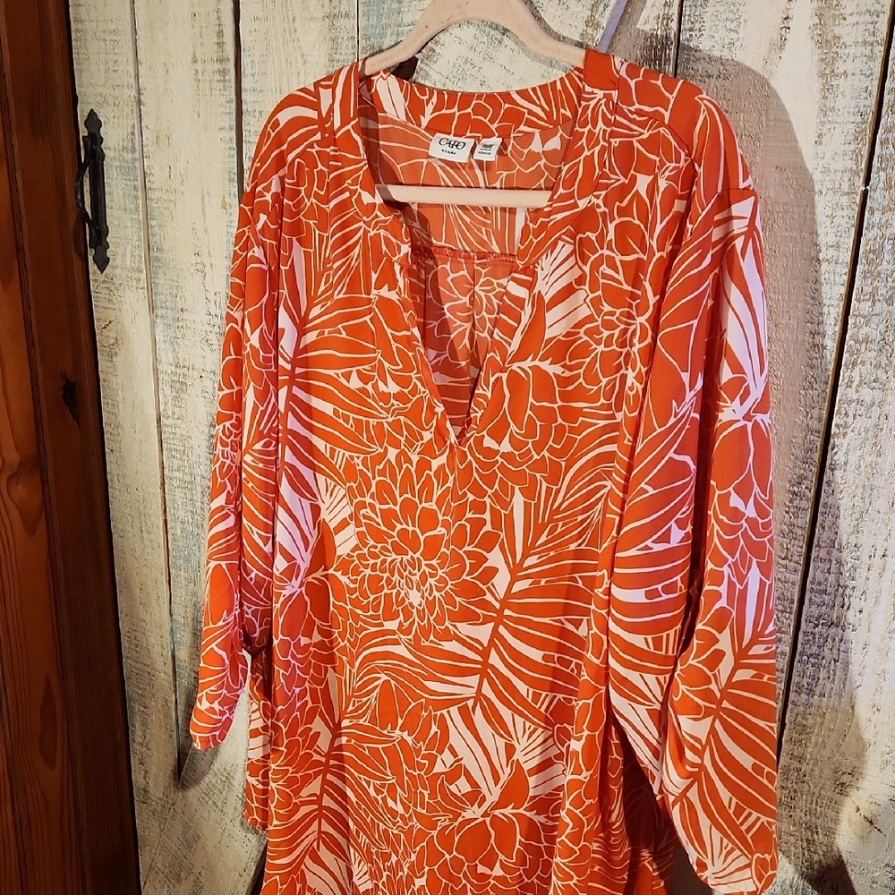 Cato Orange and White Floral Blouse